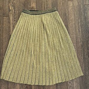 Tory Burch Gold and Black Pleated Midi Skirt